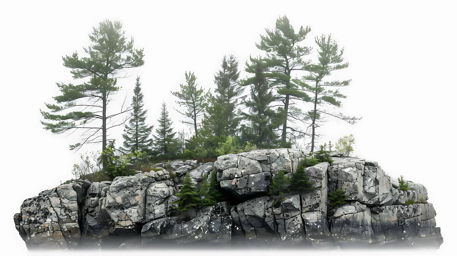 Misty Morning Granite Outcropping with Pines – free outcropping image from Dotvec