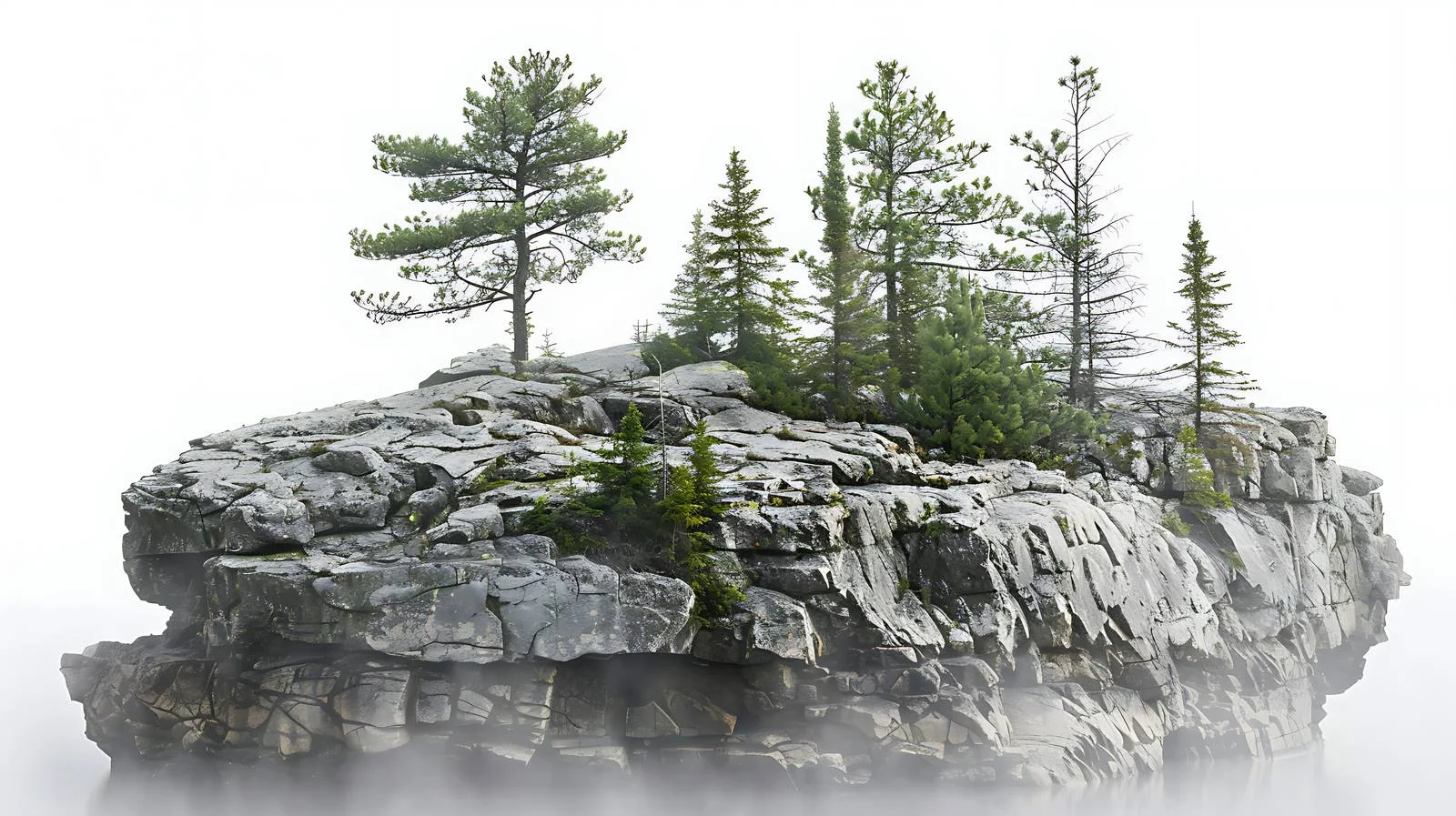 Misty Dawn Over Granite Outcropping Trees – free outcropping image from Dotvec