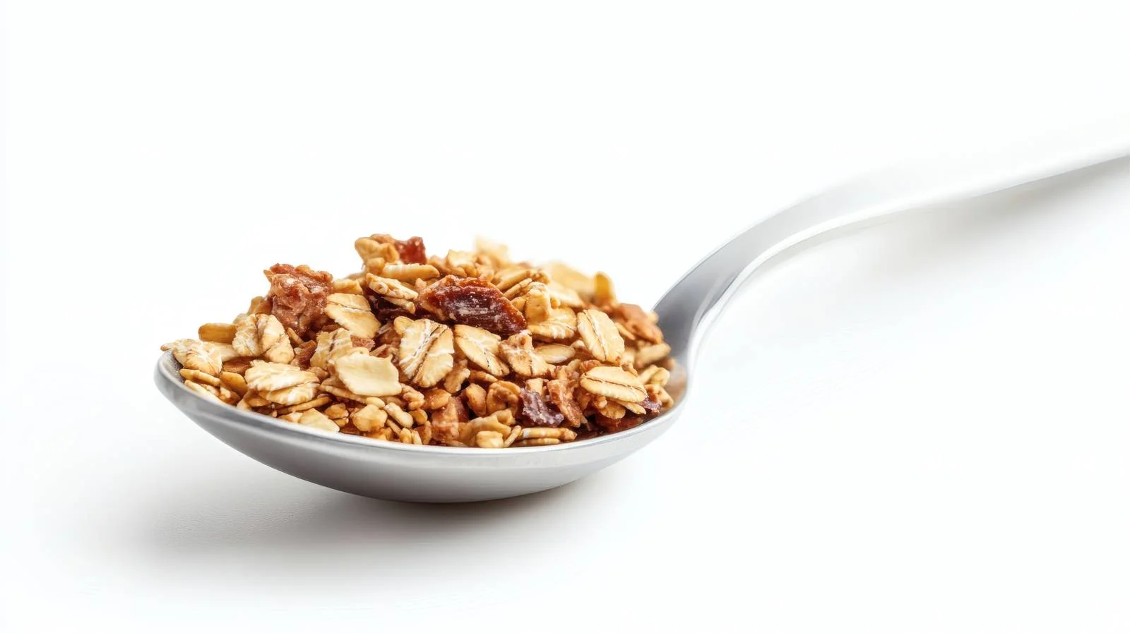 Crunchy granola on spoon, white background — free download from Dotvec