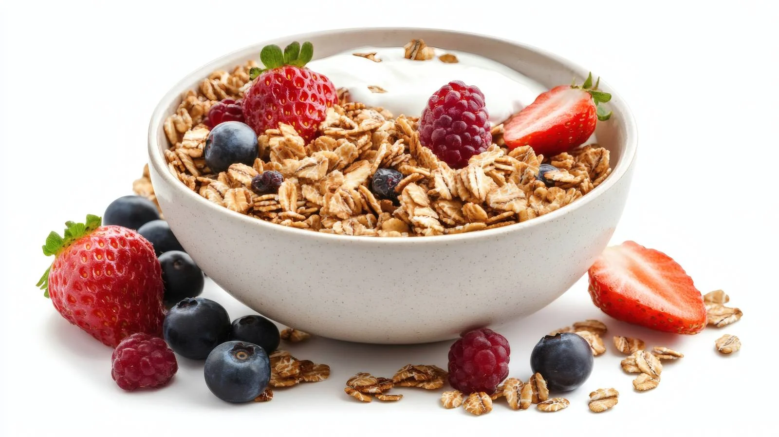 Nutritious Granola, Yogurt & Berries on White — free download from Dotvec