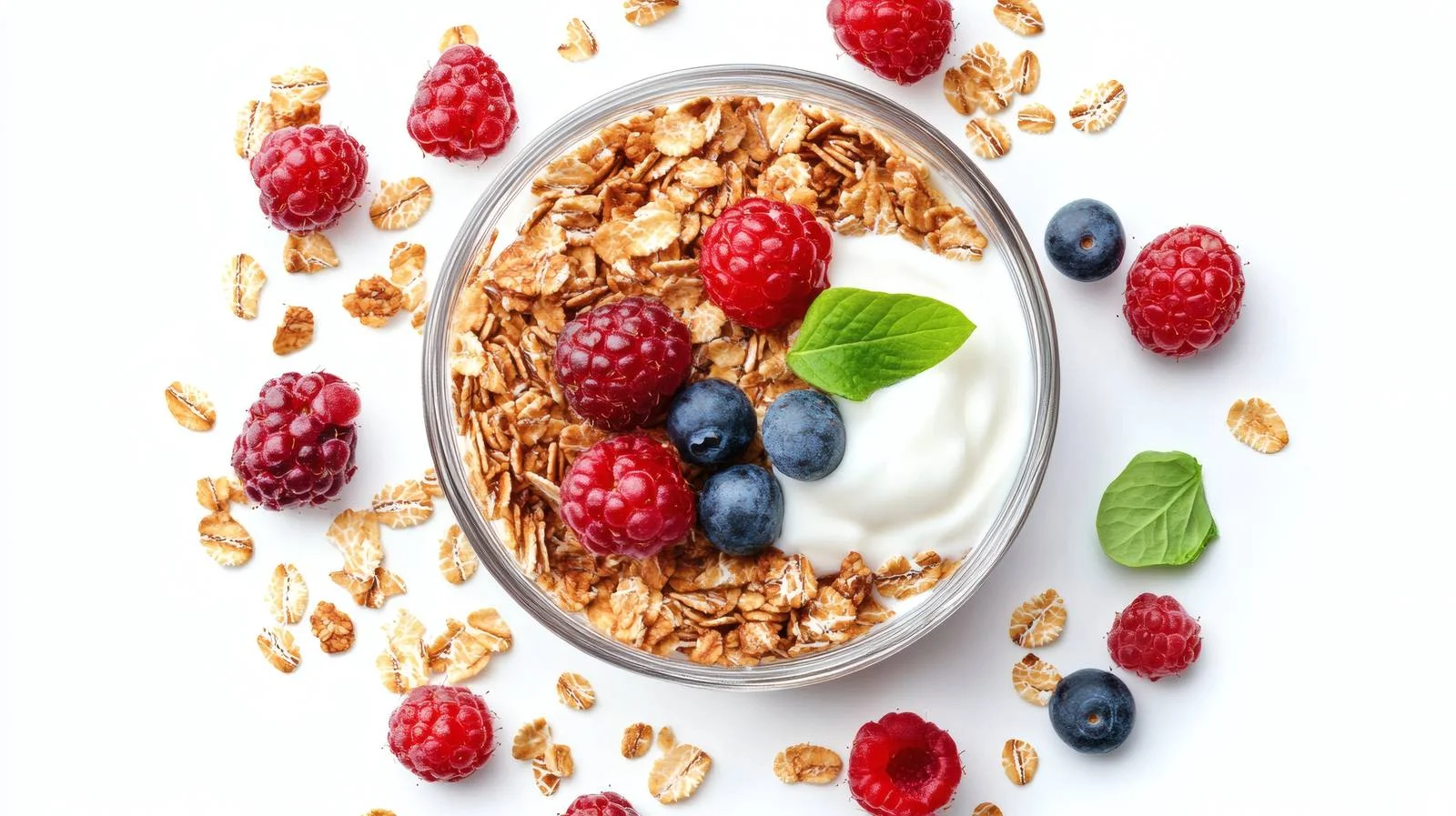 Nutritious Granola, Yogurt, and Berries Composition — free download from Dotvec