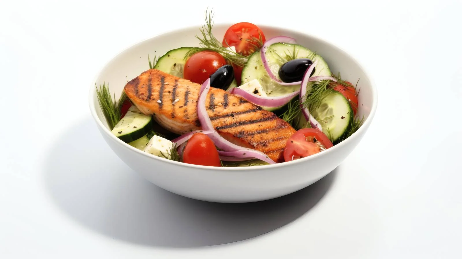Mediterranean Salad and Grilled Salmon Dish — free download from Dotvec