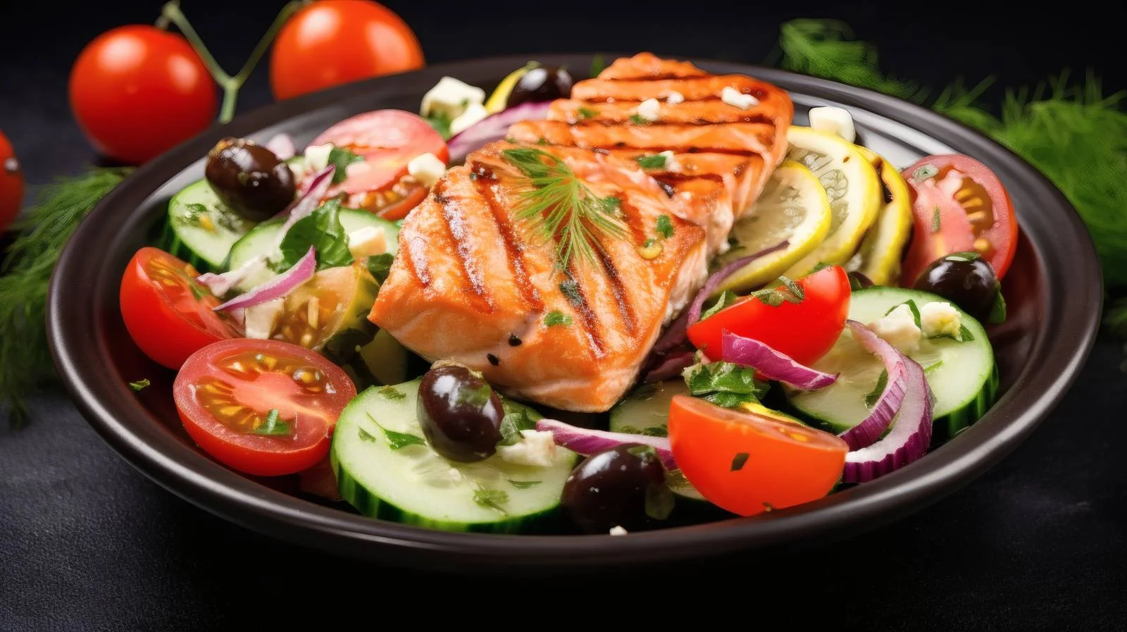 Mediterranean Salad with Grilled Salmon — free download from Dotvec