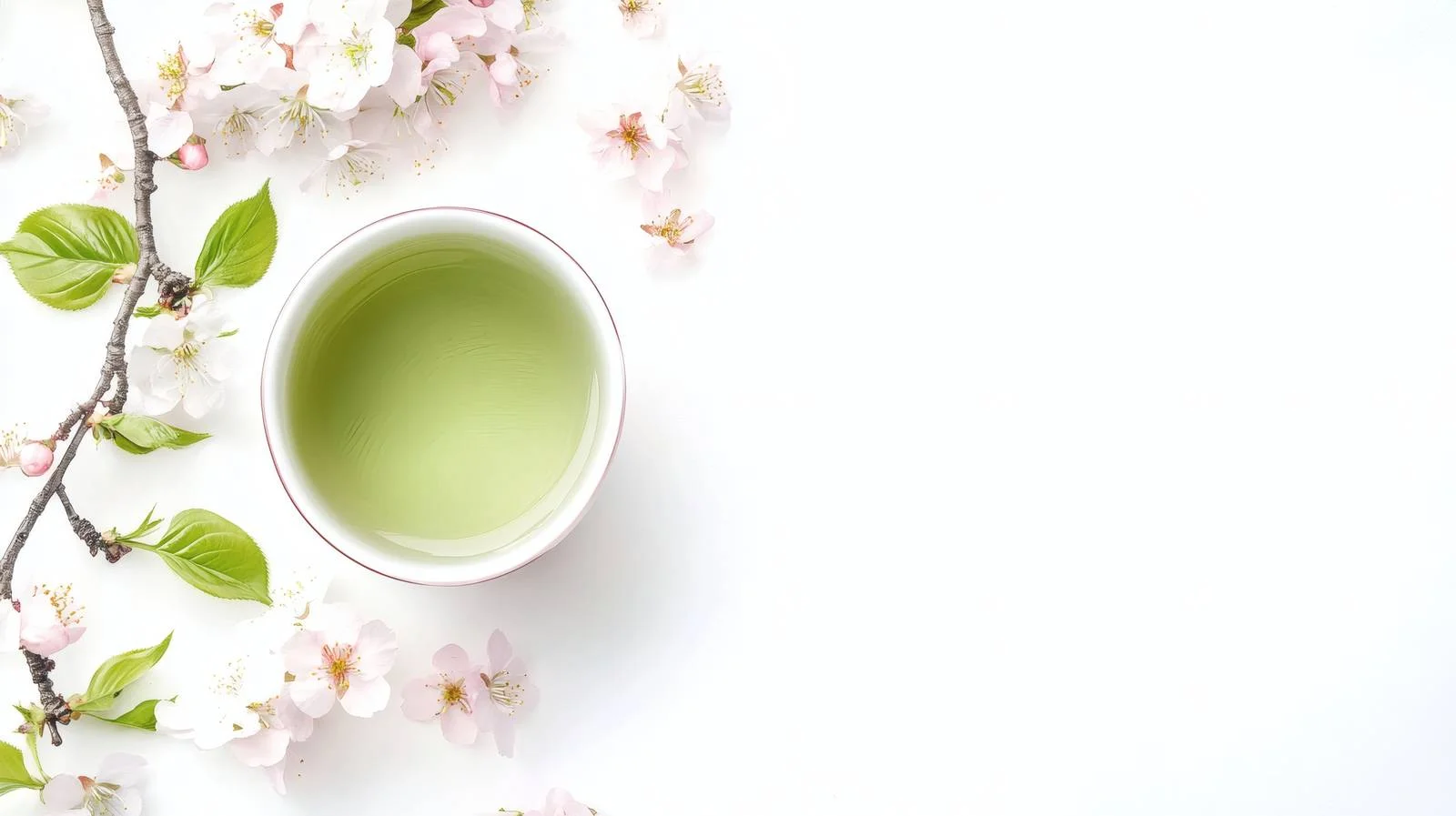 Elegant Green Tea and Cherry Blossom Display — free download from Dotvec