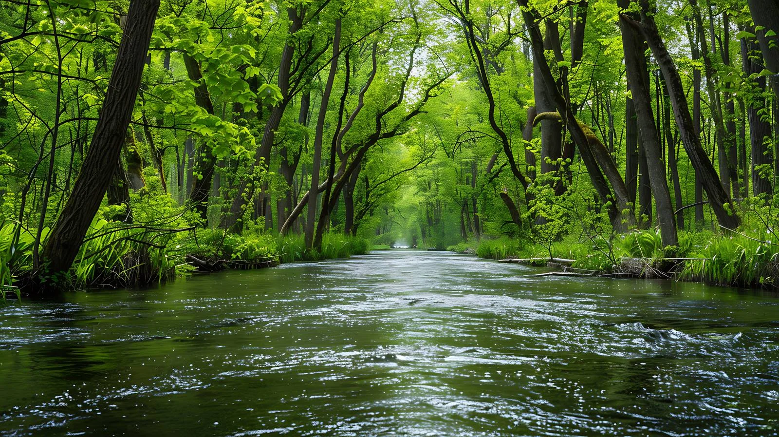 Serene Spring Green Forest and River — free download from Dotvec