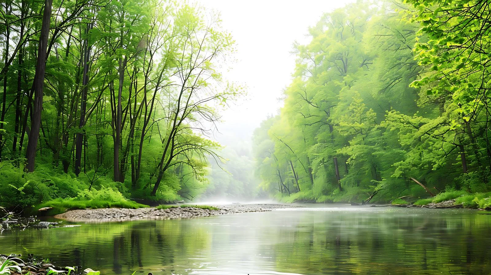 Tranquil spring forest by the river — free download from Dotvec
