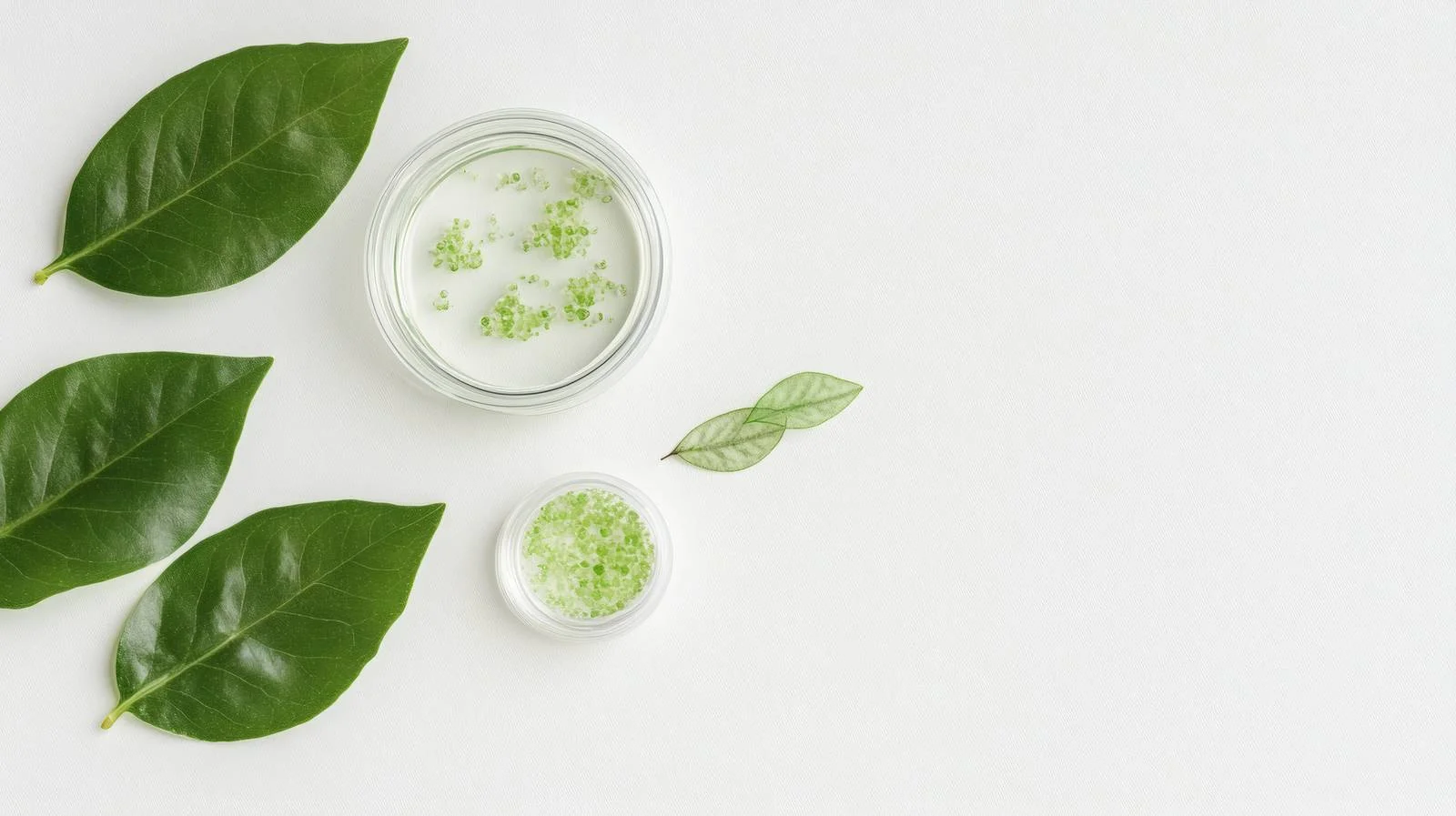 Botanical leaf and skincare items in petri dish — free download from Dotvec