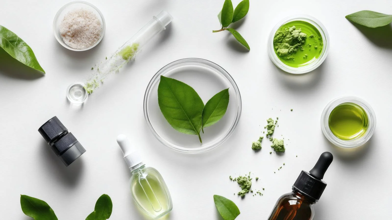 Botanical leaf with skincare products in dish — free download from Dotvec