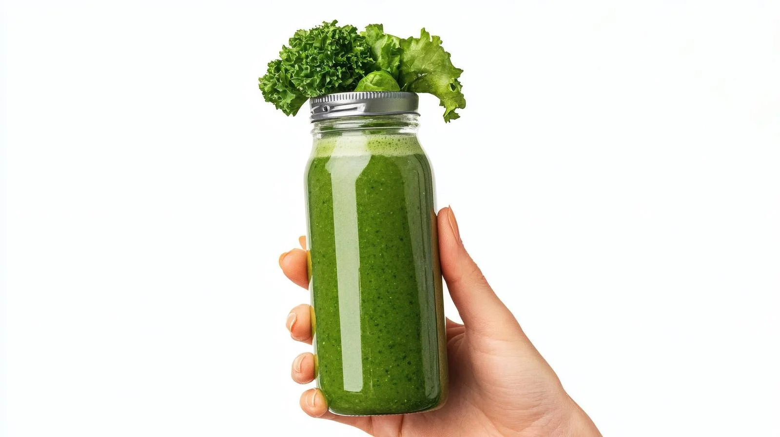 Hand holding green smoothie bottle isolated — free download from Dotvec