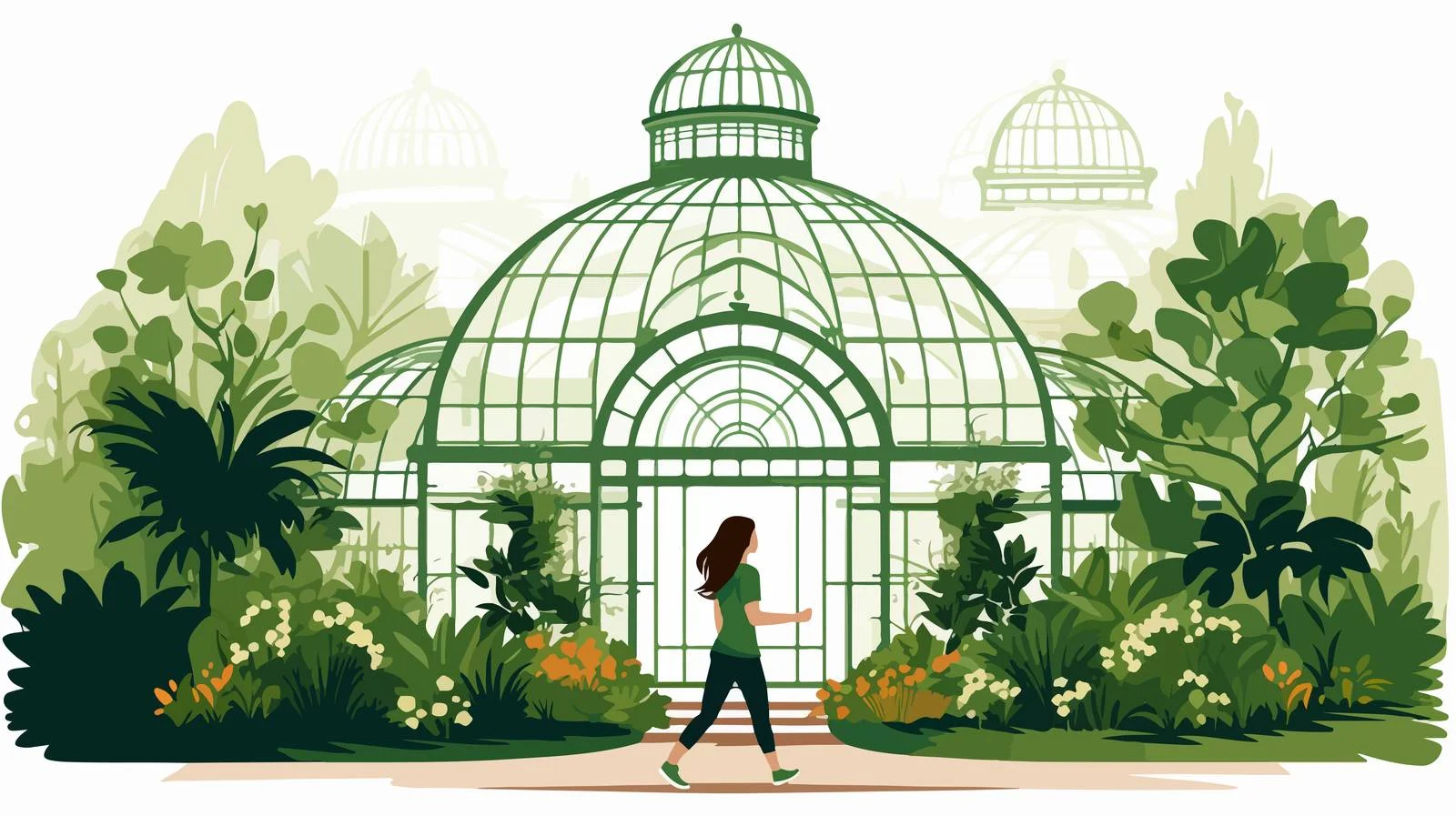 Exploring Botanical Greenhouse: Woman Strolling Amidst Plants — free download from Dotvec