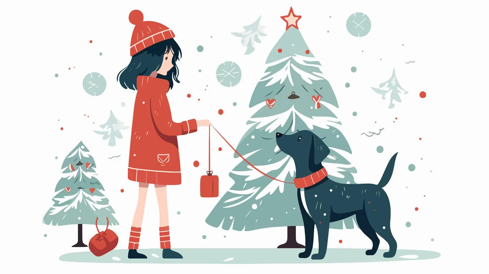 Christmas Girl Decorating Tree on Greeting Card — free download from Dotvec