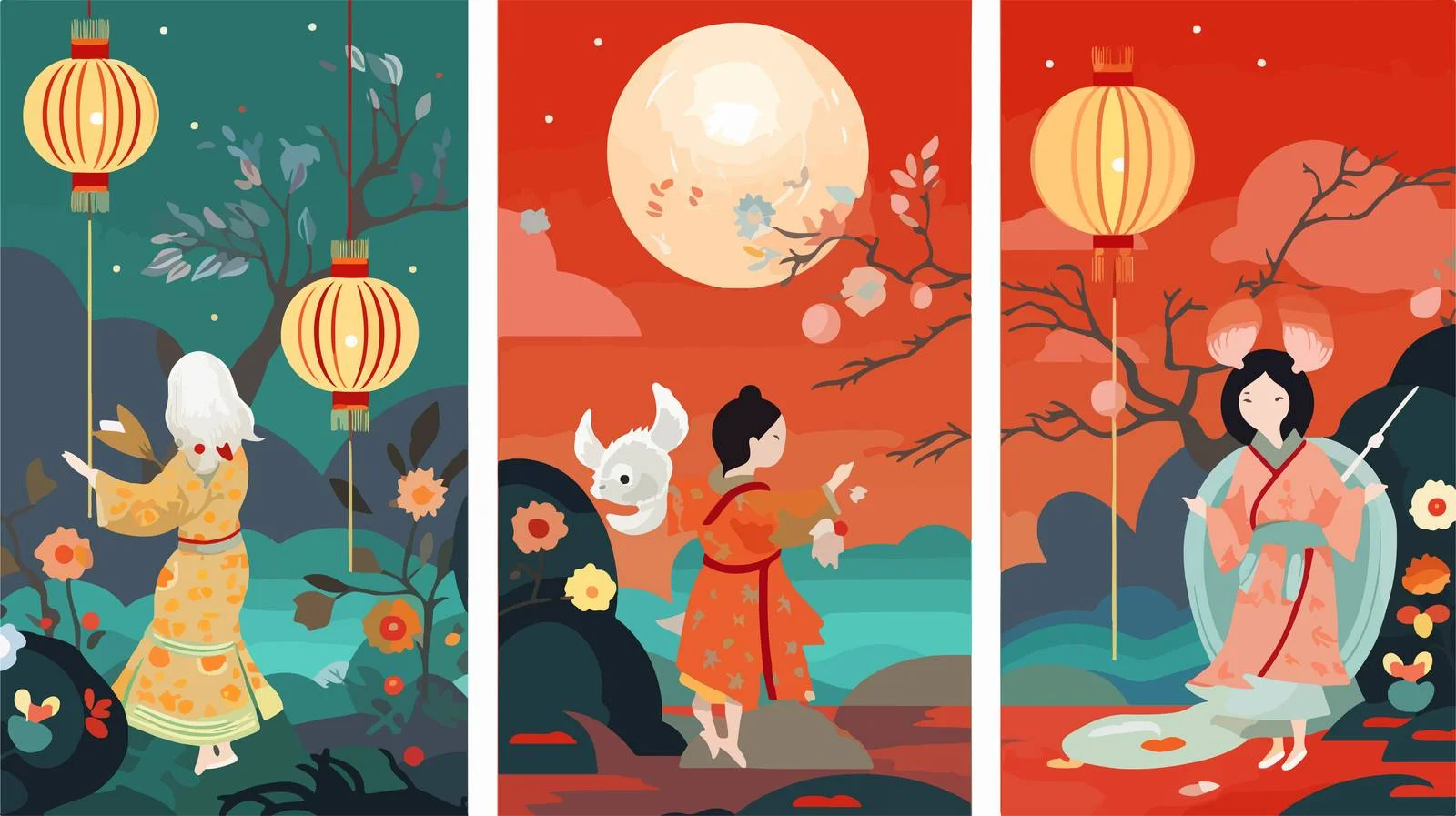 Traditional Chinese Lantern Festival Greeting Cards — free download from Dotvec