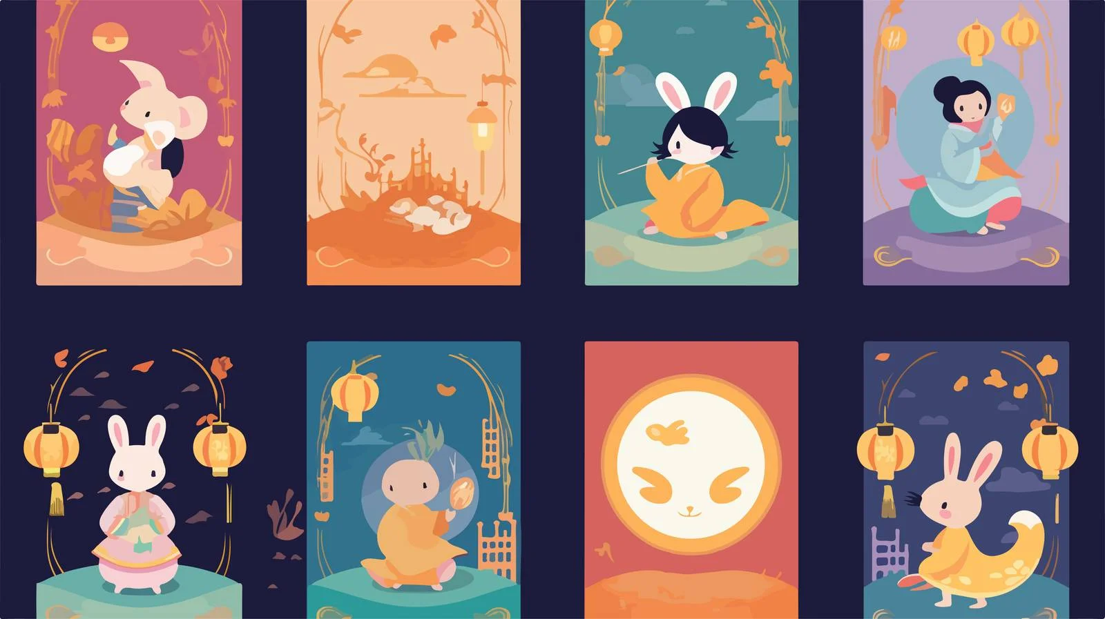 Chinese Lantern Night Celebration Greeting Cards — free download from Dotvec