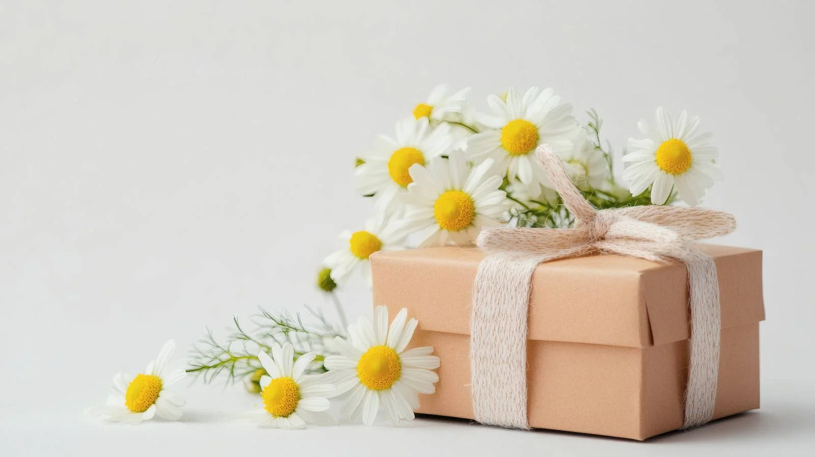 Elegant Greeting Card with Gift Box and Chamomile — free download from Dotvec
