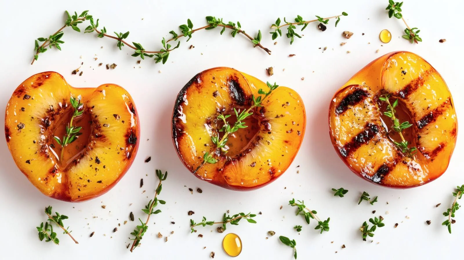 Exquisite Grilled Peaches and Thyme on White — free download from Dotvec