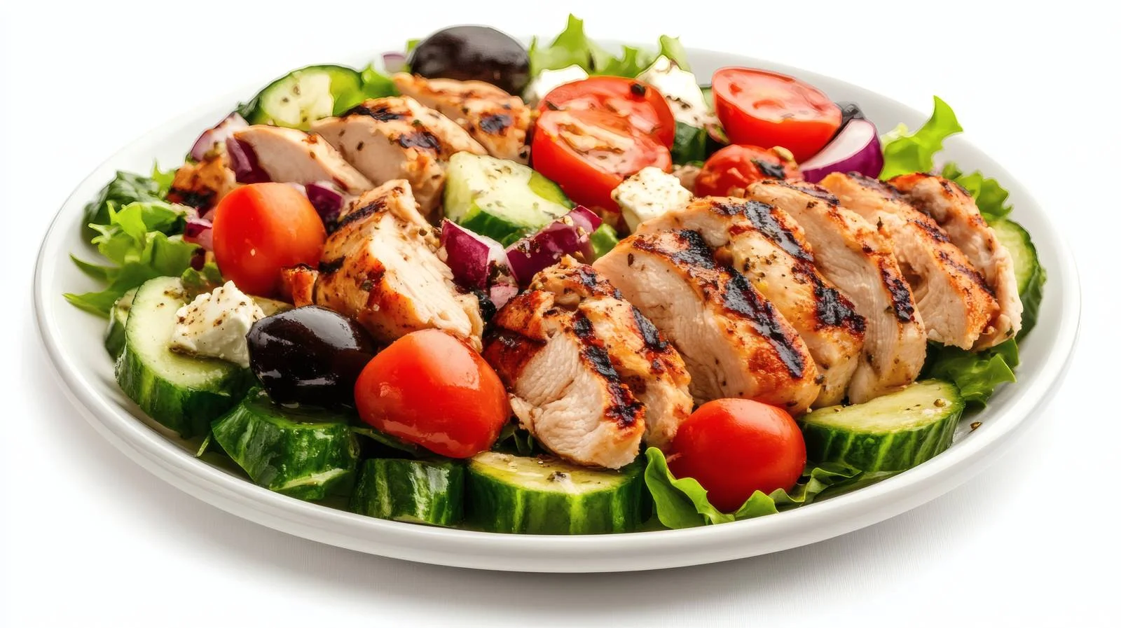Fresh Grilled Chicken and Greek Salad on White — free download from Dotvec