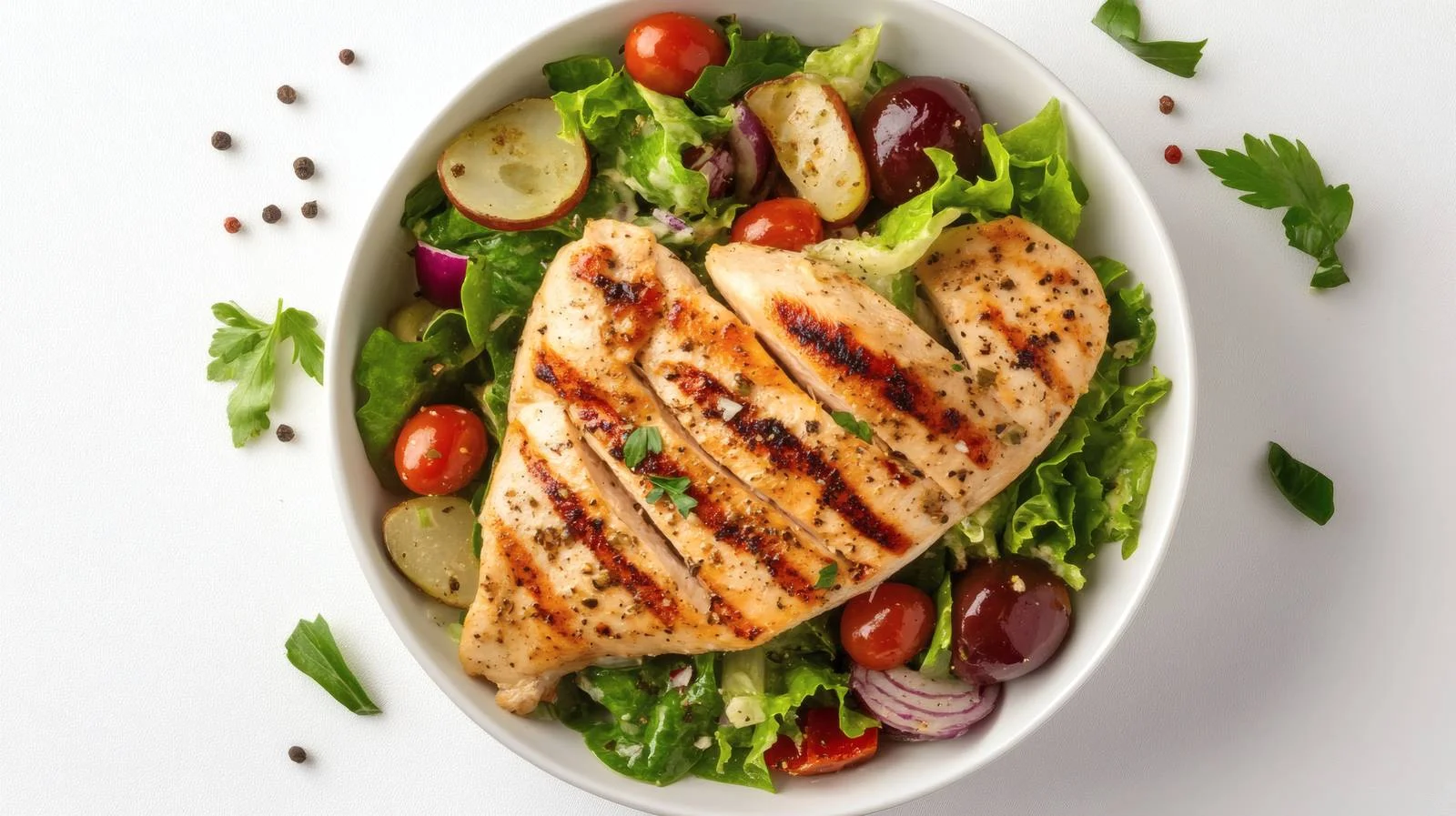 Sliced Grilled Chicken and Greek Salad — free download from Dotvec