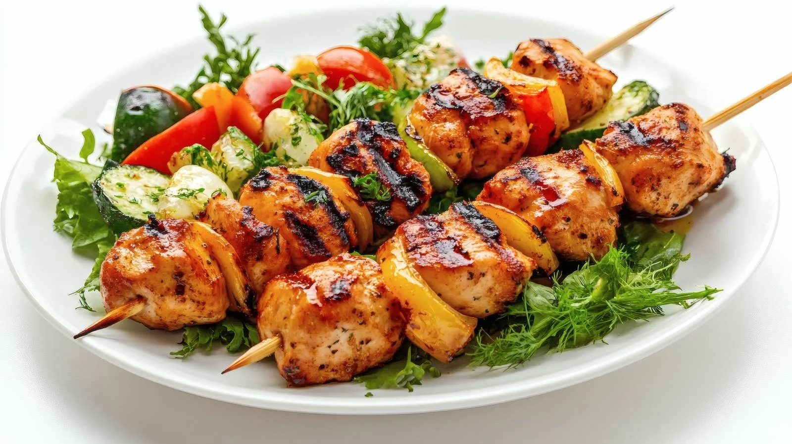 Succulent Grilled Chicken Skewer and Fresh Veggie Salad — free download from Dotvec