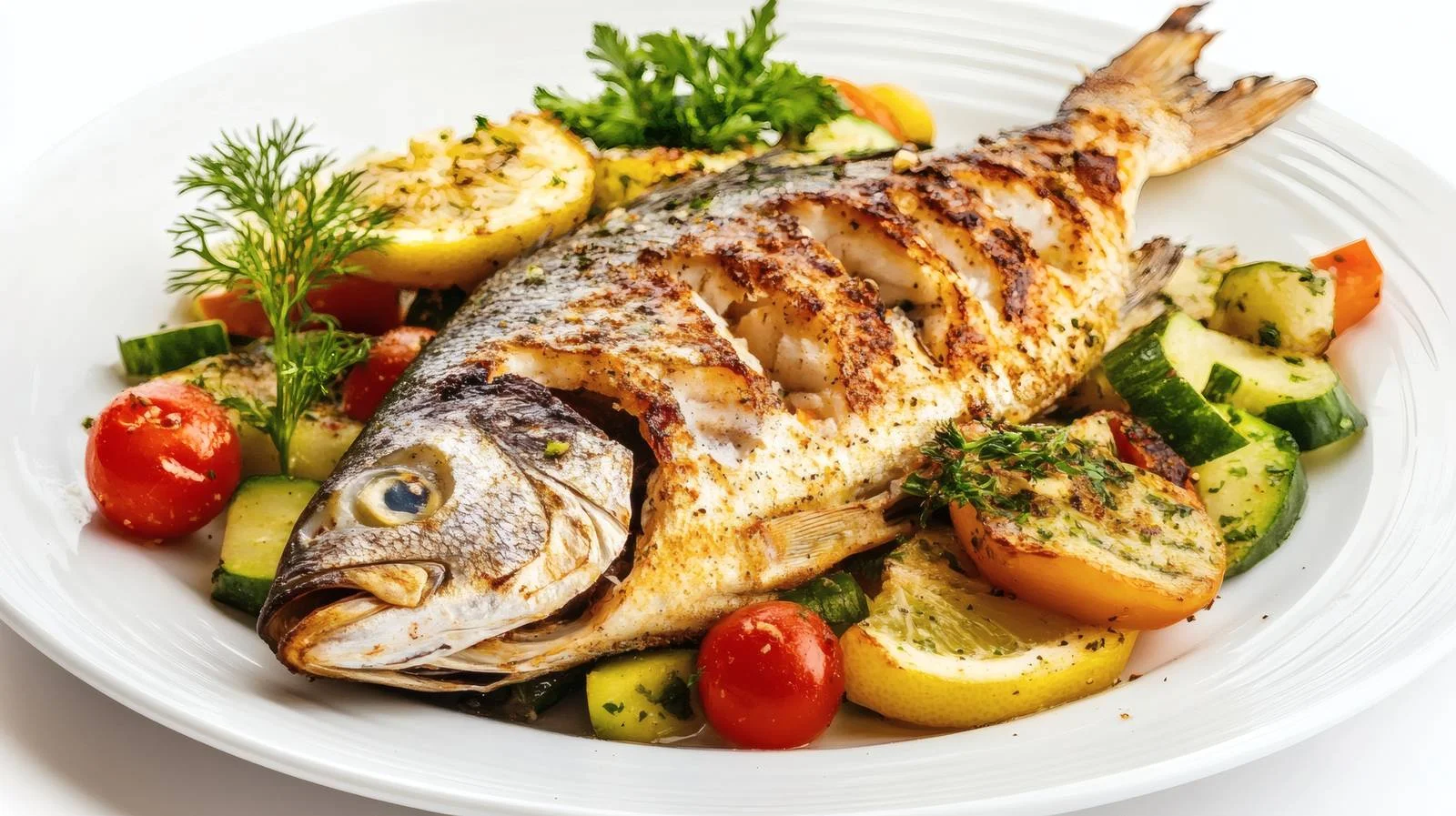 Succulent Grilled Fish and Fresh Vegetable Salad — free download from Dotvec
