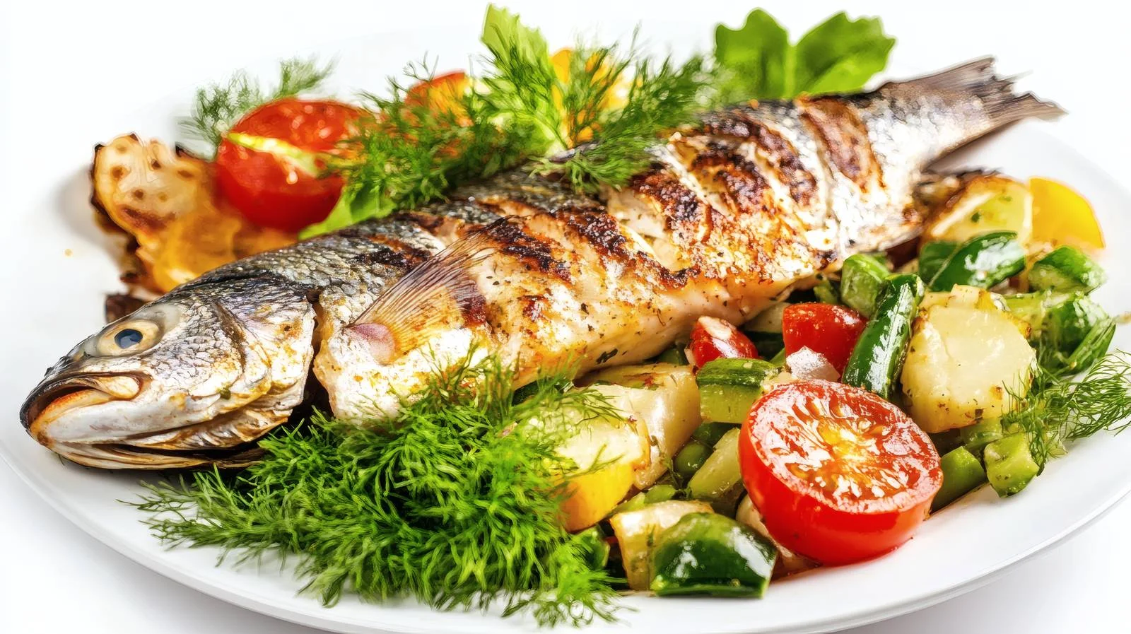 Succulent Grilled Fish and Fresh Vegetable Salad — free download from Dotvec