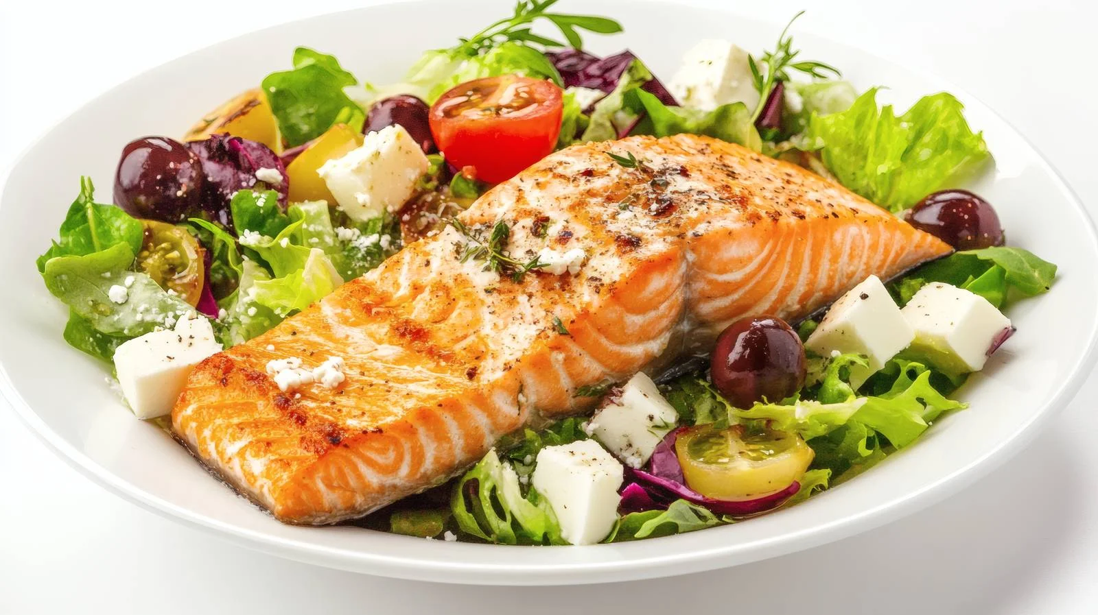Delicious Grilled Salmon and Greek Salad — free download from Dotvec