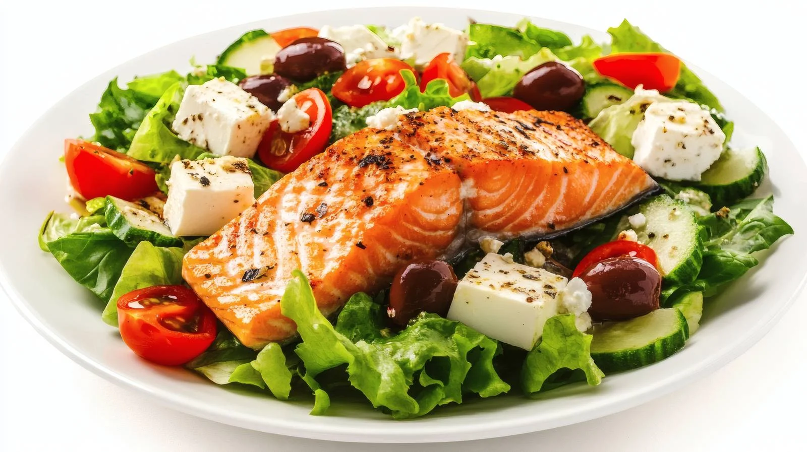 Delicious Grilled Salmon and Fresh Greek Salad — free download from Dotvec