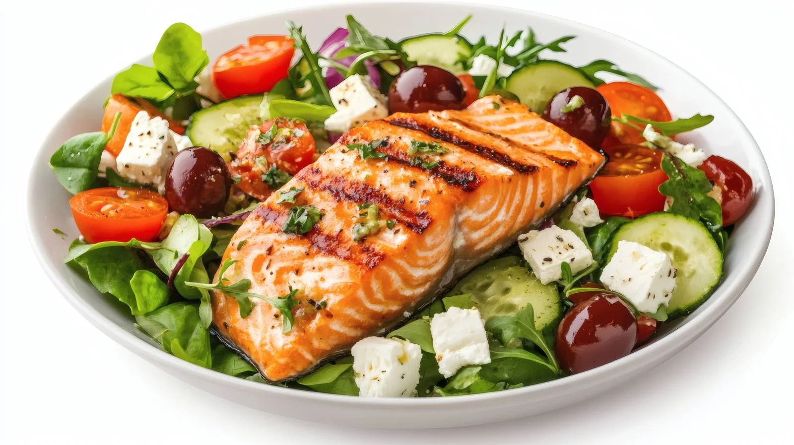 Delicious Grilled Salmon with Greek Salad — free download from Dotvec