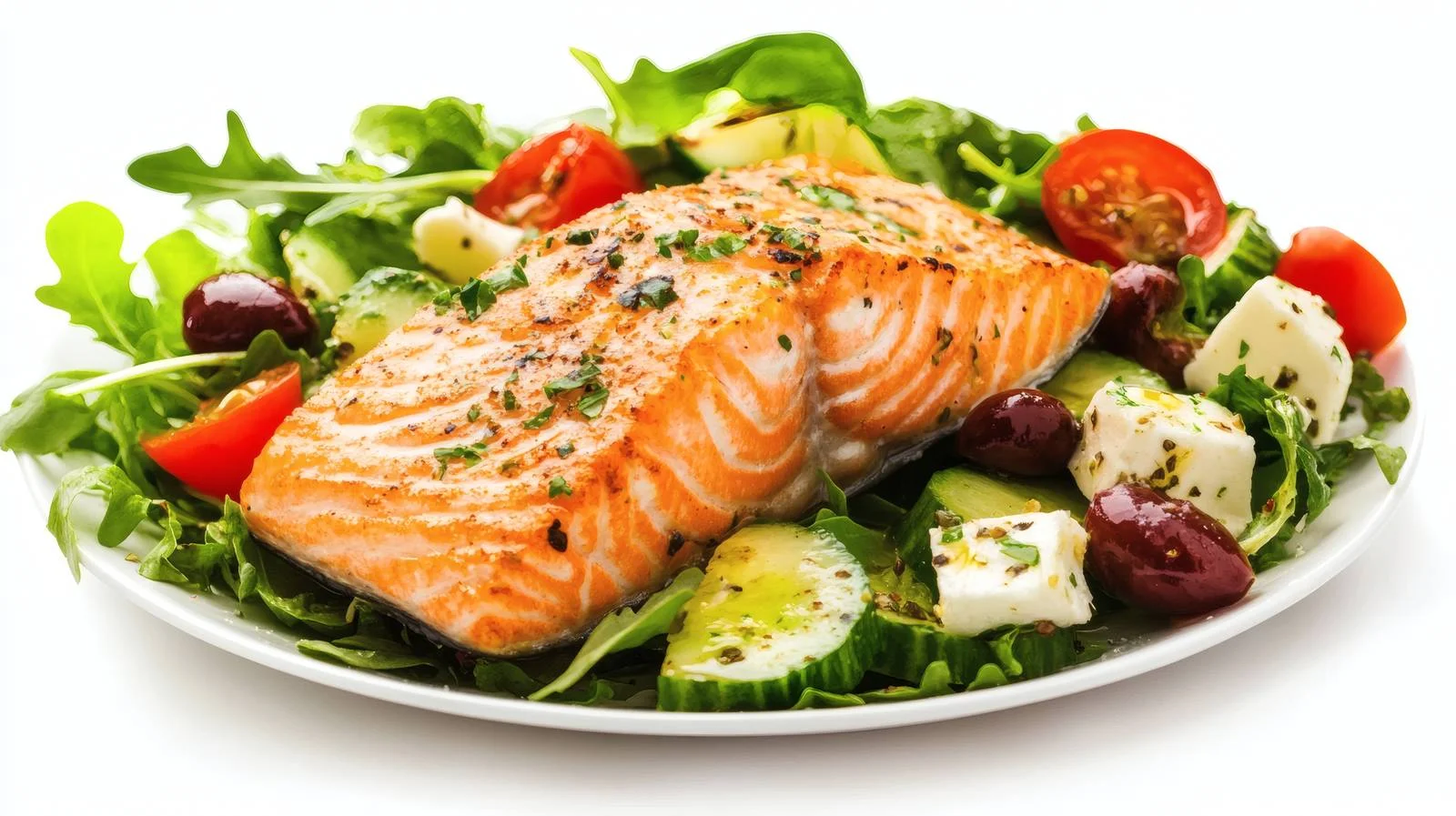 Delicious Grilled Salmon Fillet with Greek Salad — free download from Dotvec