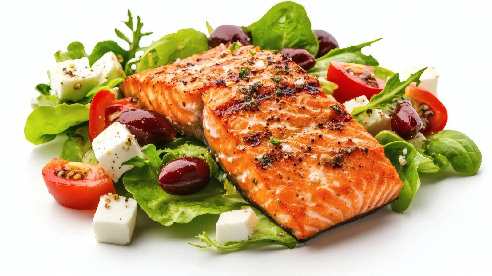 Delicious Grilled Salmon Fillet and Greek Salad — free download from Dotvec