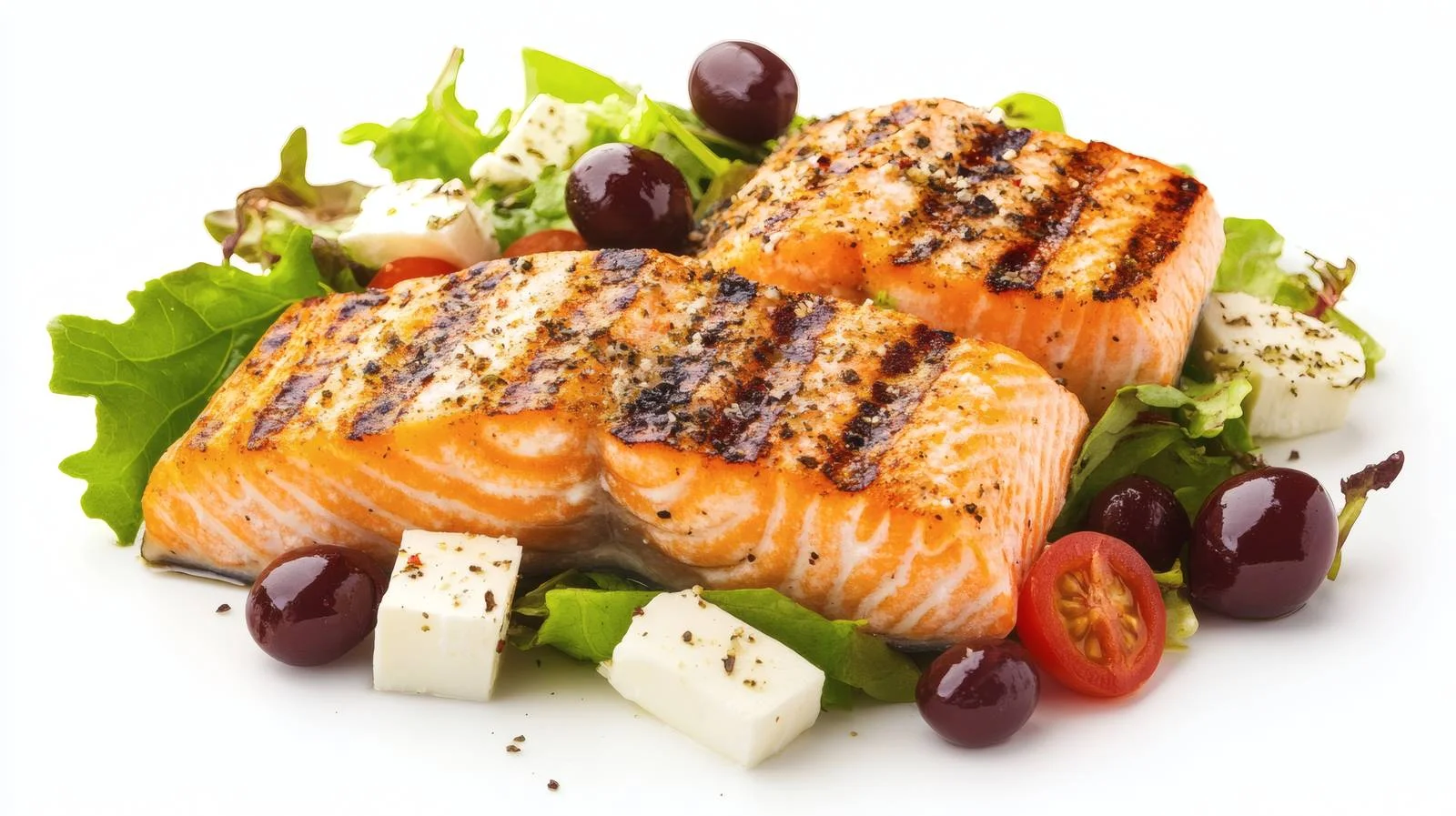 Gourmet Grilled Salmon Fillet and Greek Salad — free download from Dotvec