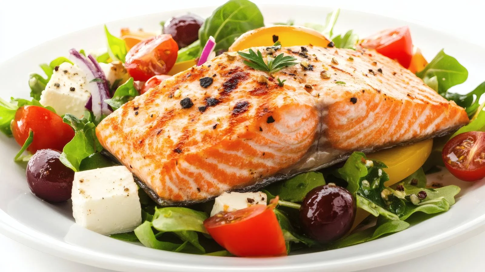 Succulent Grilled Salmon Fillet with Greek Salad — free download from Dotvec