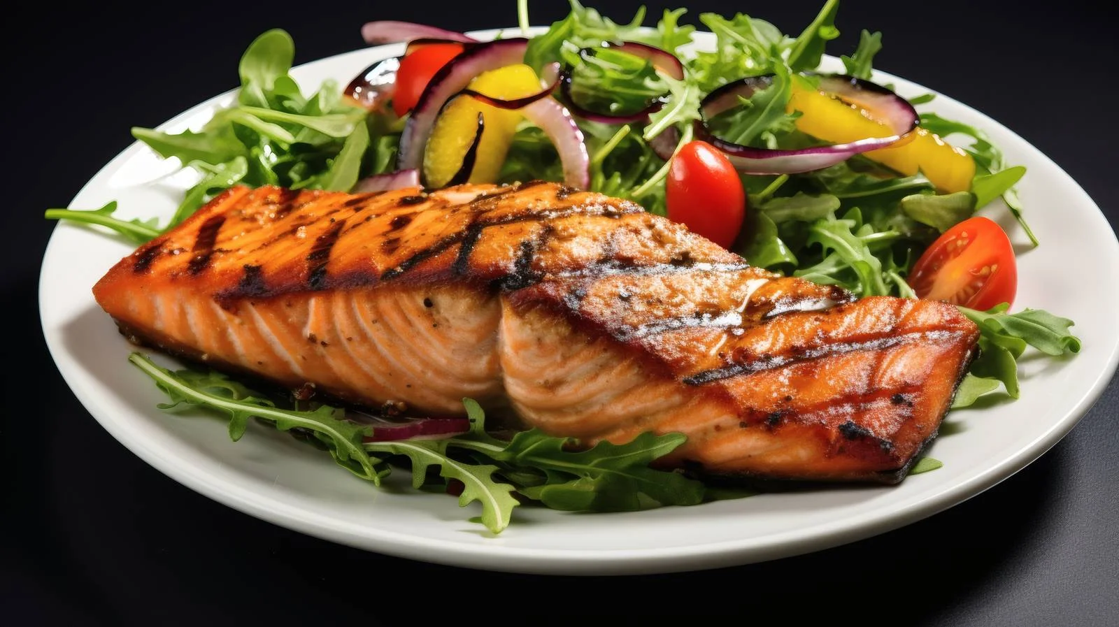 Delicious Grilled Salmon Fillet with Fresh Vegetable Salad — free download from Dotvec