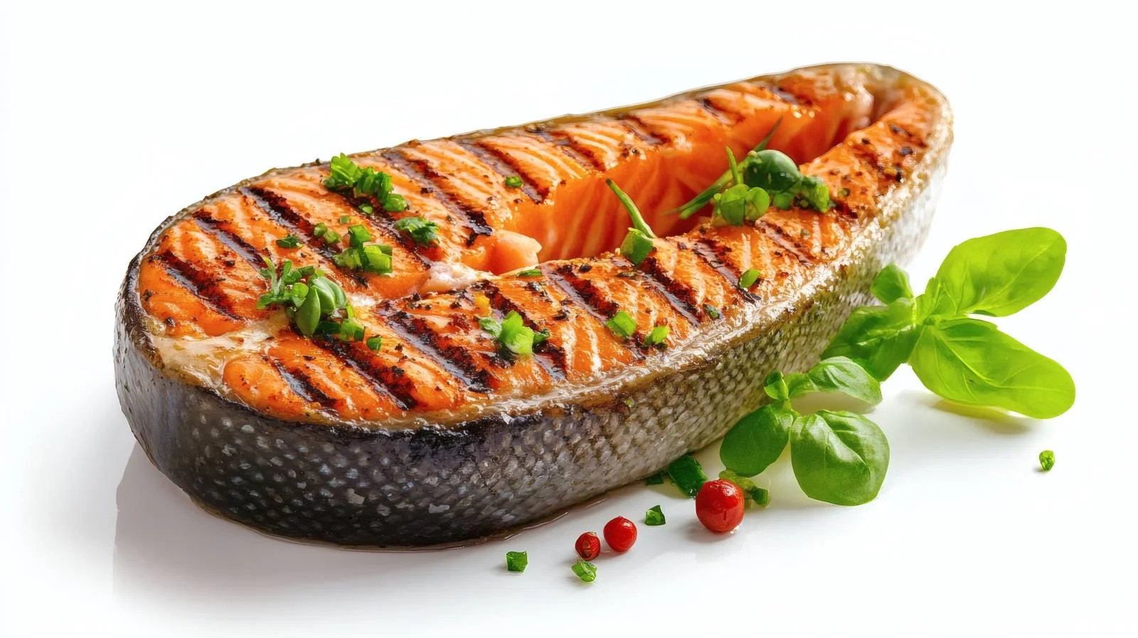 Delicious Grilled Salmon Steak on White — free download from Dotvec