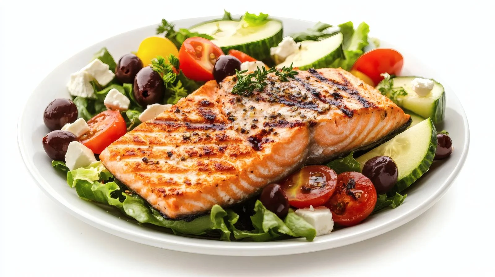 Exquisite Grilled Salmon Steak with Greek Delight — free download from Dotvec