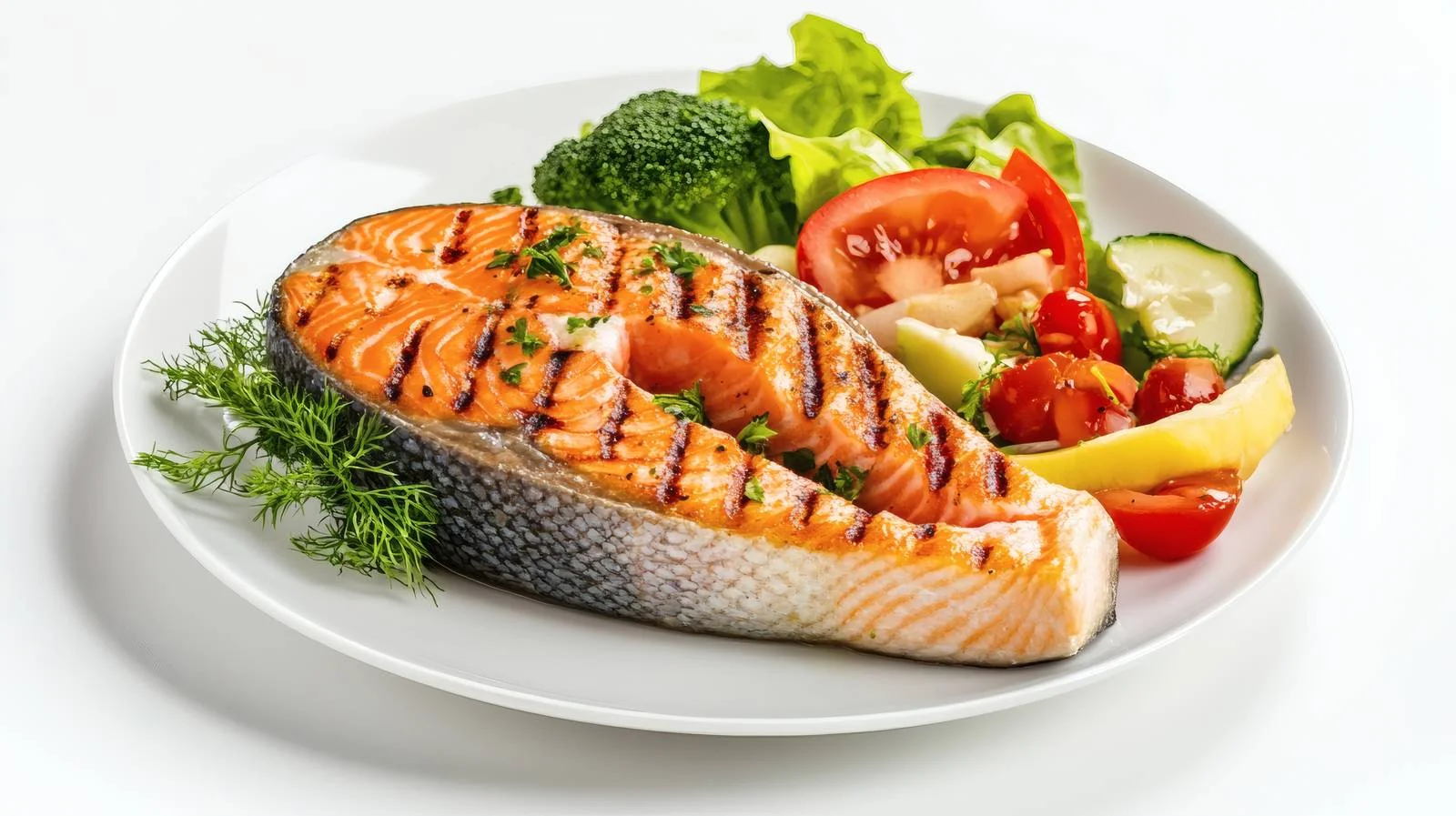 Succulent Grilled Salmon Steak with Fresh Garden Salad — free download from Dotvec
