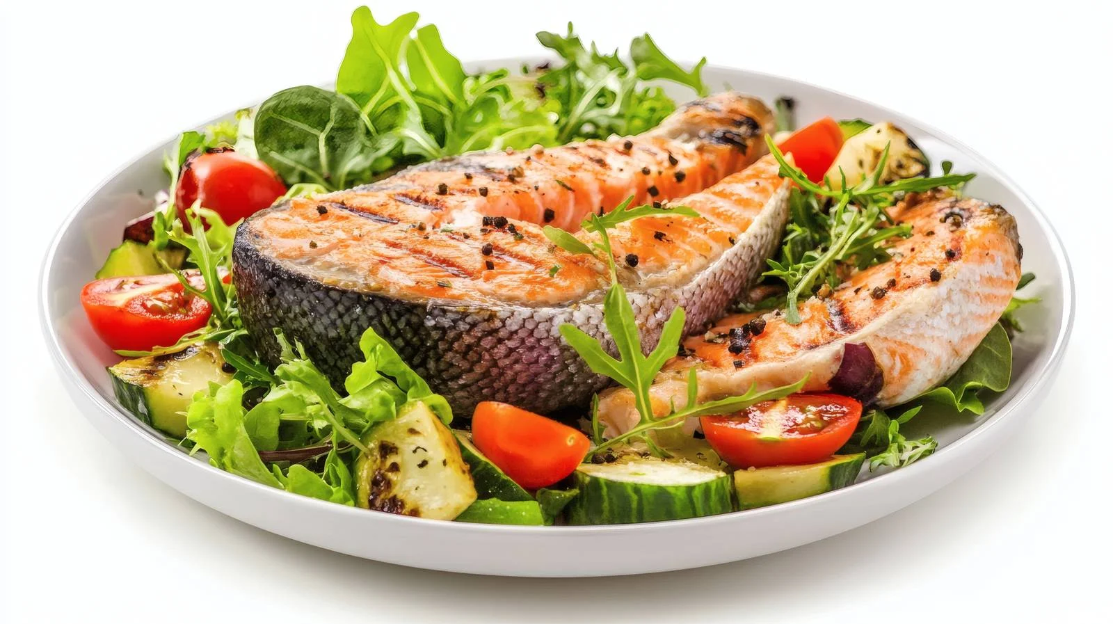 Delicious Grilled Salmon with Fresh Vegetable Salad — free download from Dotvec