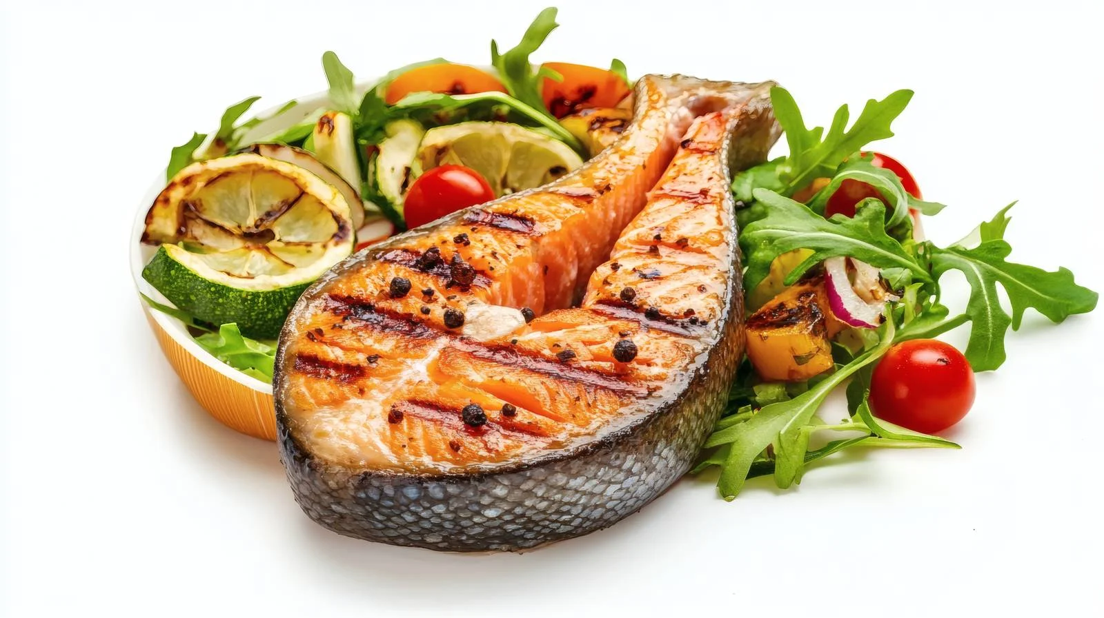 Succulent Grilled Salmon Steak and Fresh Salad — free download from Dotvec