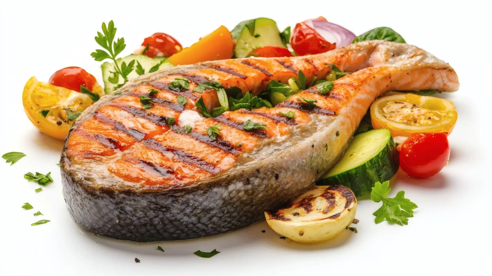 Savory Grilled Salmon Steak & Garden Salad — free download from Dotvec
