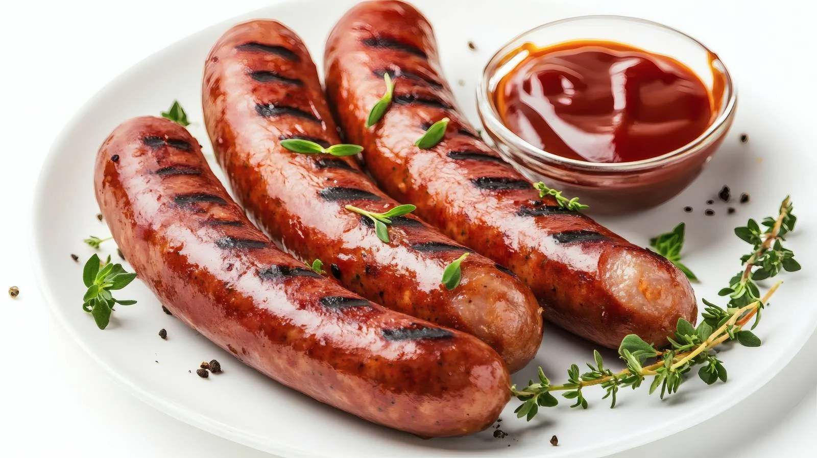Succulent grilled sausages with savory sauce — free download from Dotvec