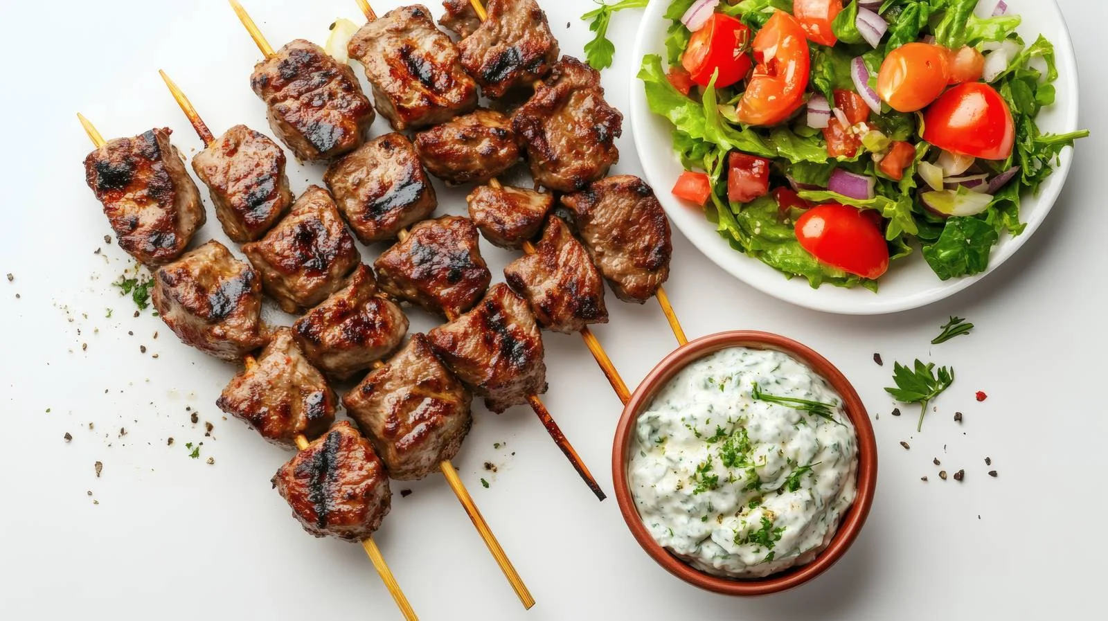 Authentic Greek Souvlaki Skewers with Salad — free download from Dotvec