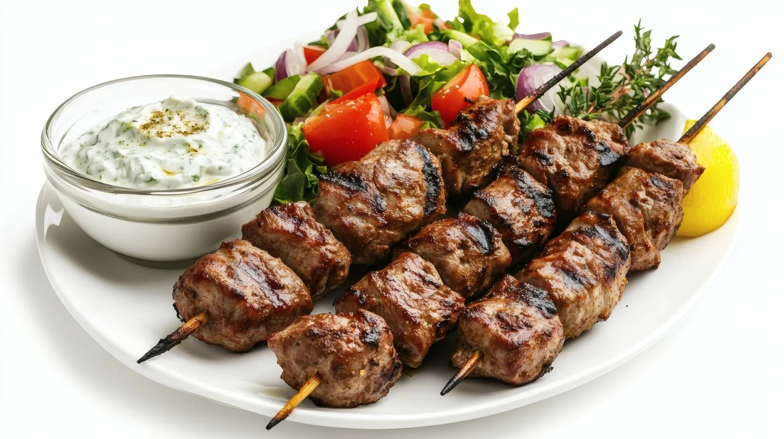 Mouthwatering Greek Souvlaki Skewers and Salad — free download from Dotvec