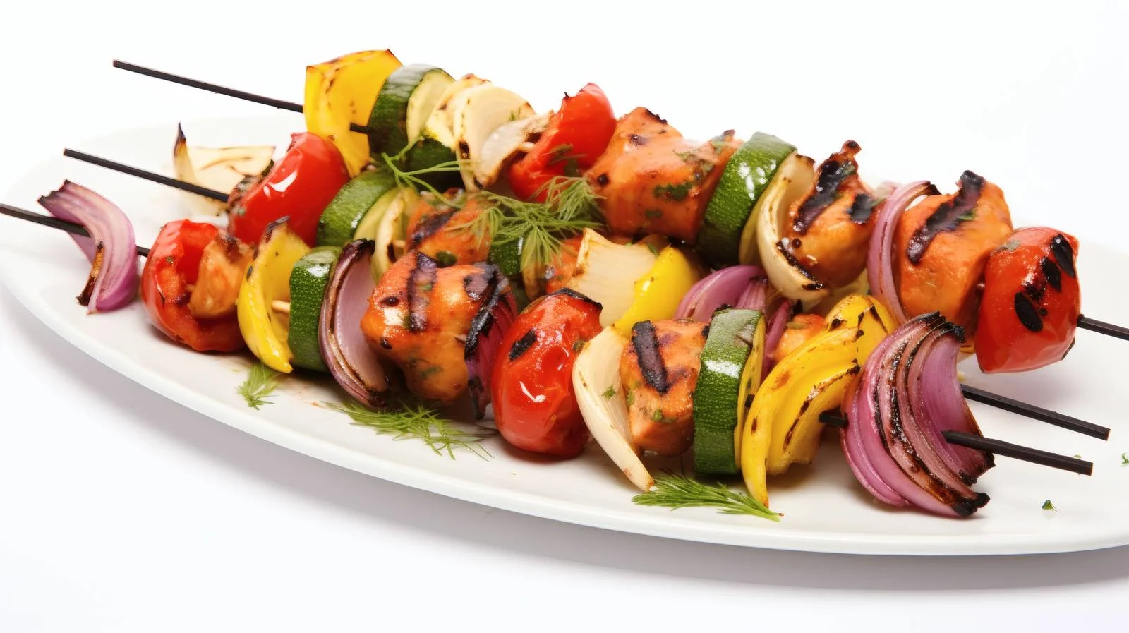 Succulent Grilled Vegetable Chicken Skewers on White — free download from Dotvec