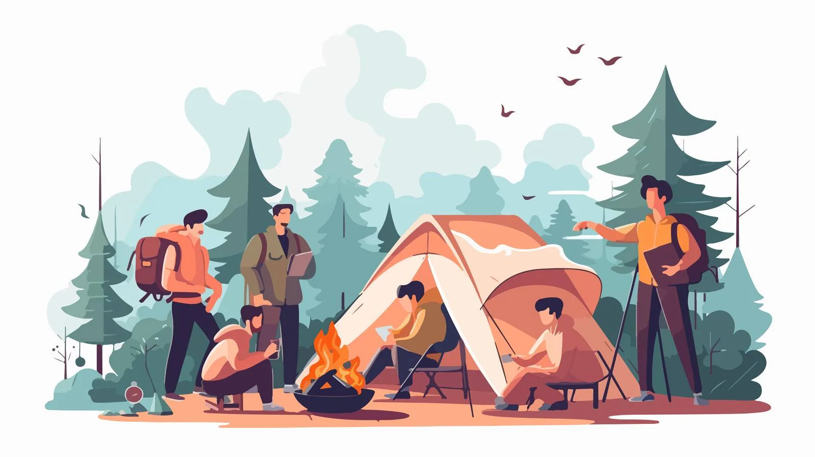 Adventurous group enjoying camping in nature — free download from Dotvec