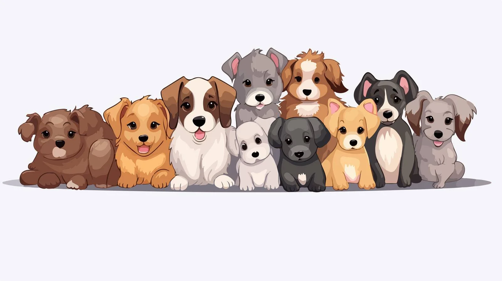 Diverse dog group posing together endearingly — free download from Dotvec