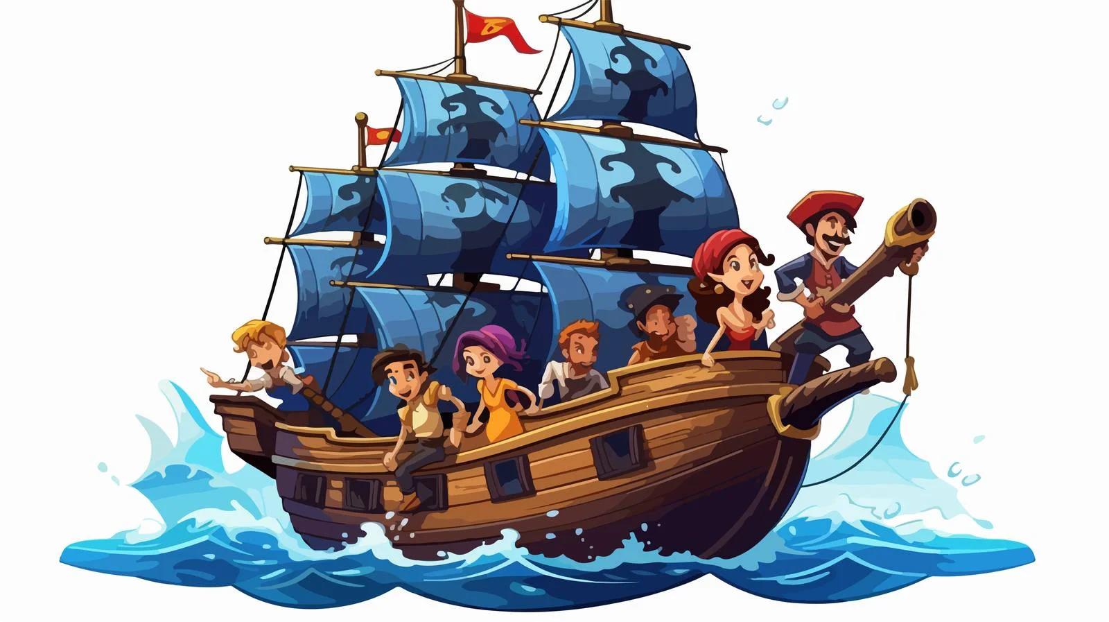 Cartoon Pirates on Ship at Sea – free irate image from Dotvec