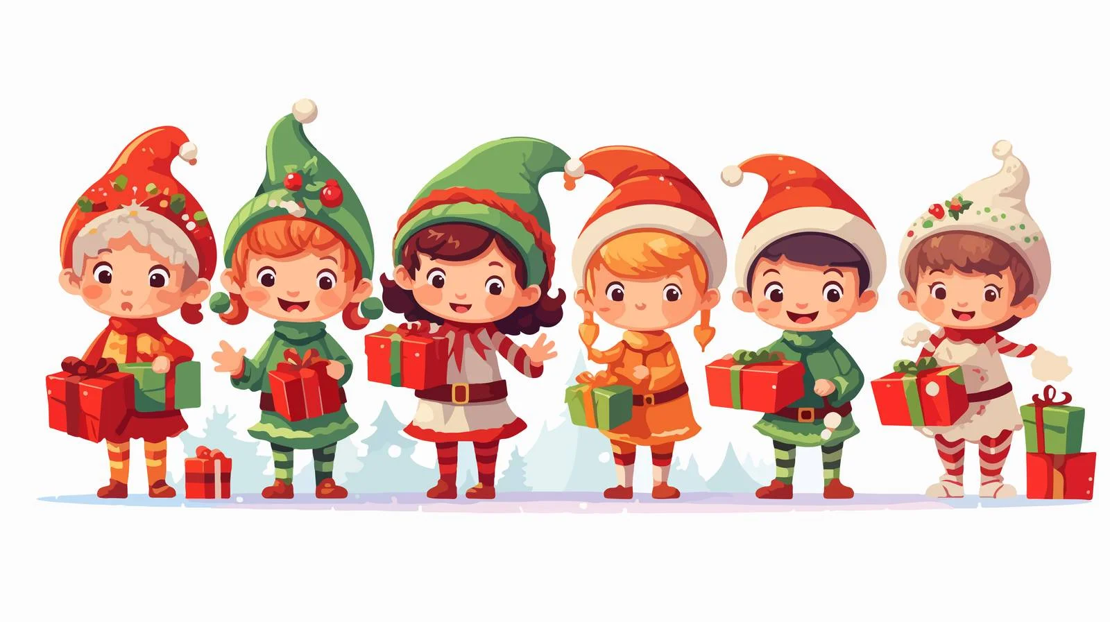 Cheerful Cute Elves Celebrating Merry Christmas — free download from Dotvec