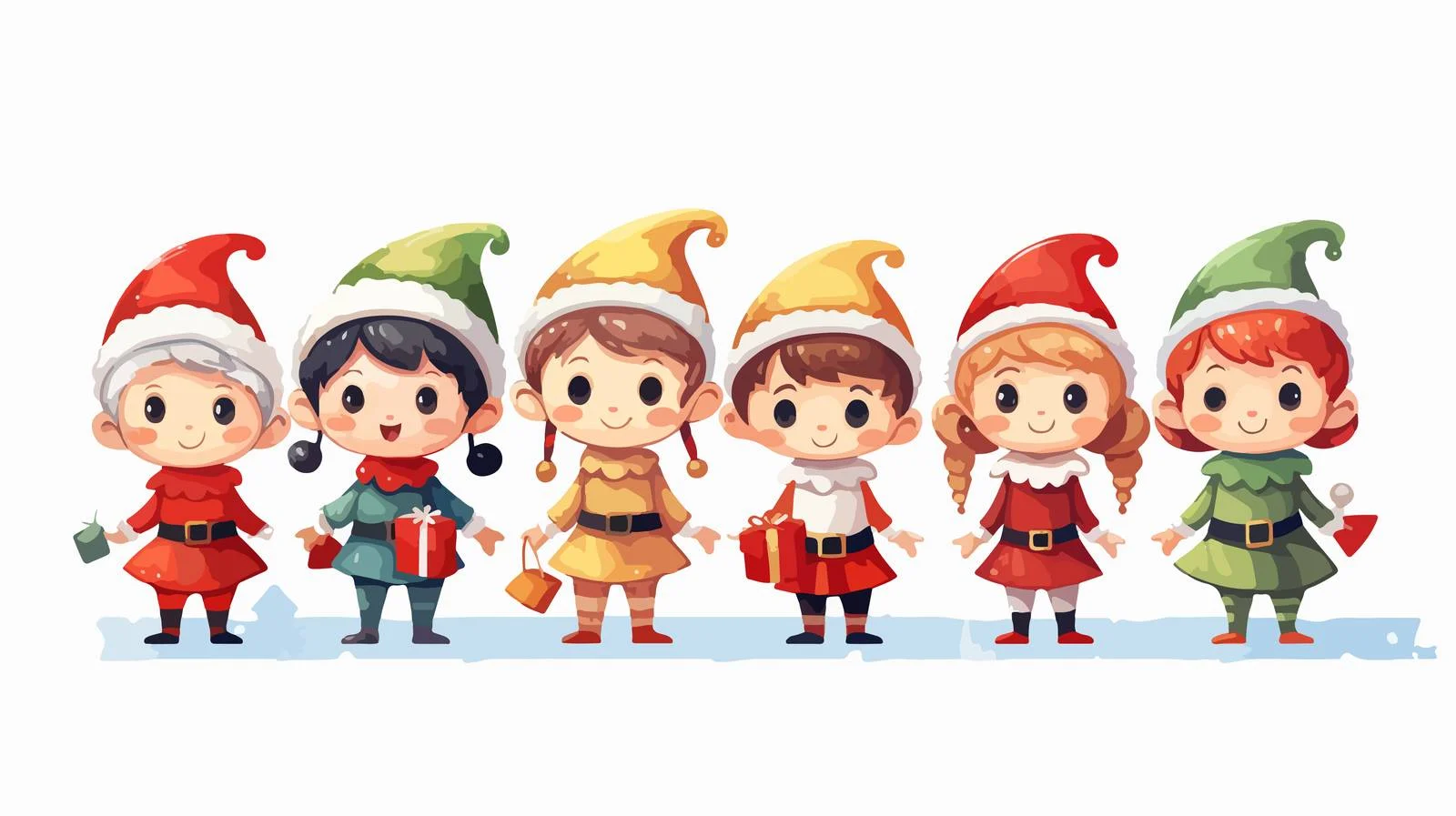 Charming Merry Christmas Elves Gathering Scene — free download from Dotvec