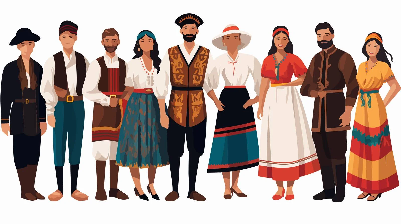 Diverse men in traditional folk attire — free download from Dotvec