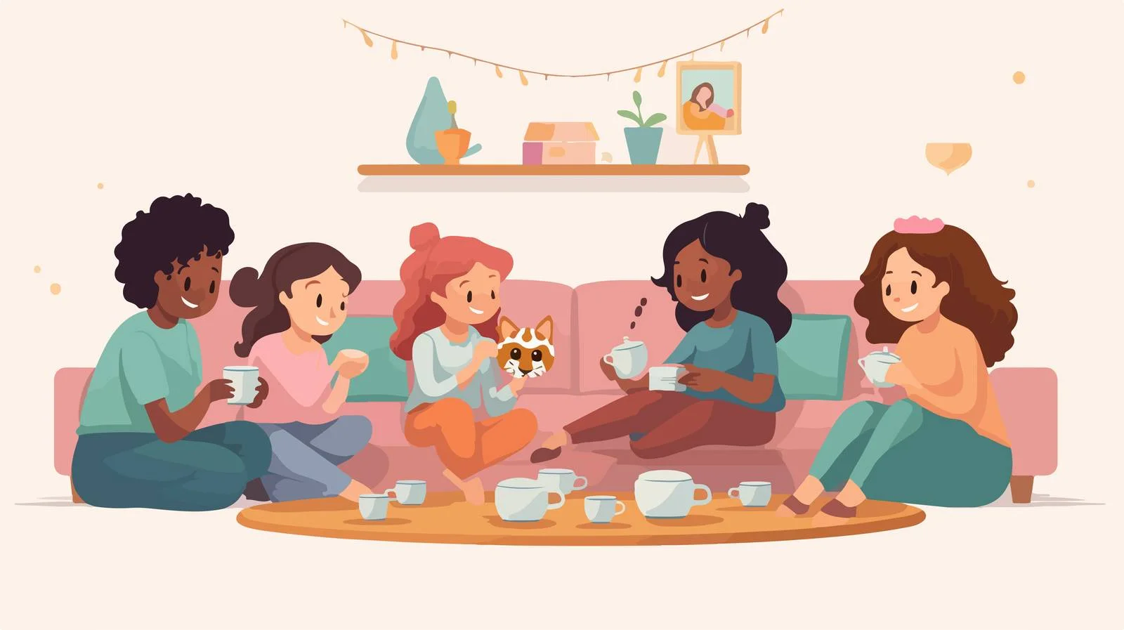 Women Relaxing on Cozy Couch Enjoy Tea — free download from Dotvec