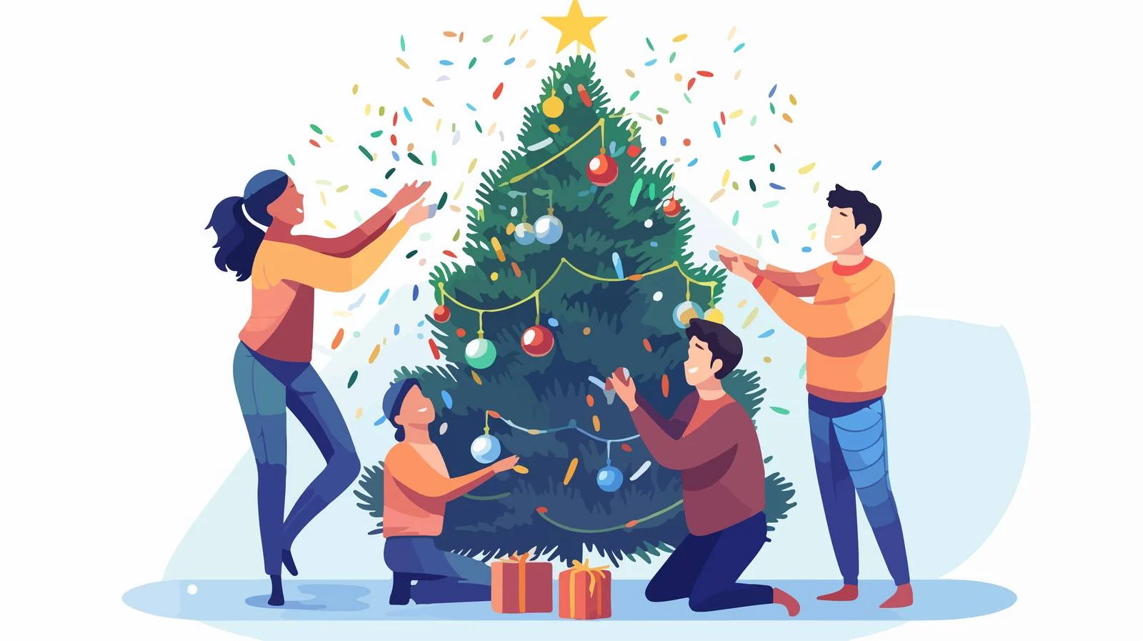 Festive Friends Decorating Christmas Tree Gathering — free download from Dotvec